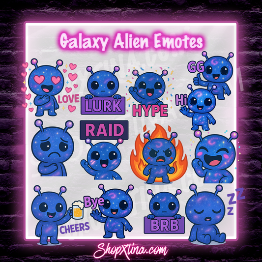 ✨ Galaxy Alien Emote Set – 13 Matching Emotes for Twitch & Discord ✨