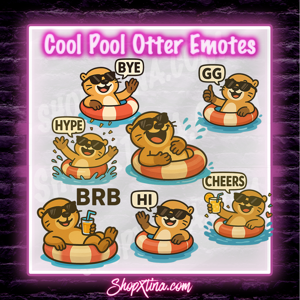 ☀️ Summer Otter Cool Pool Party Emotes: 13 Emotes – Twitch, Discord, YouTube ☀️
