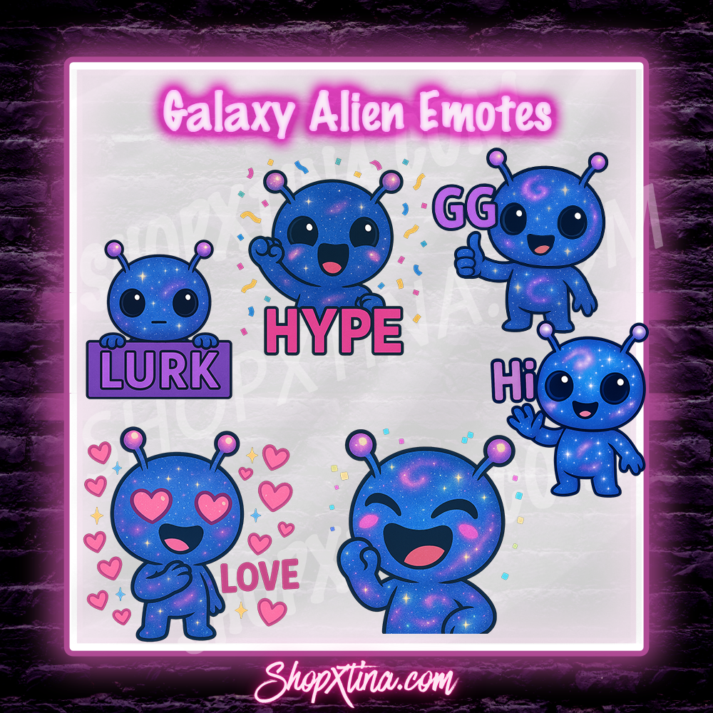 ✨ Galaxy Alien Emote Set – 13 Matching Emotes for Twitch & Discord ✨