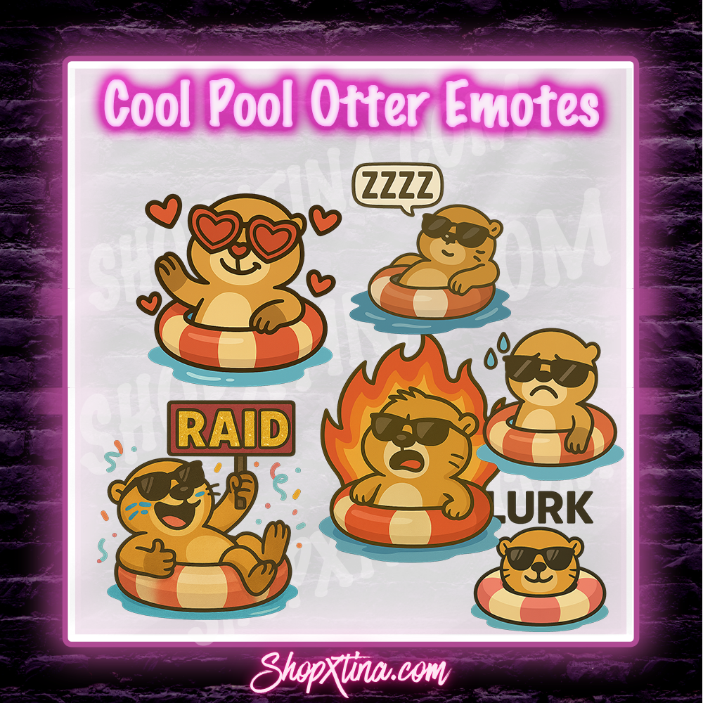 ☀️ Summer Otter Cool Pool Party Emotes: 13 Emotes – Twitch, Discord, YouTube ☀️