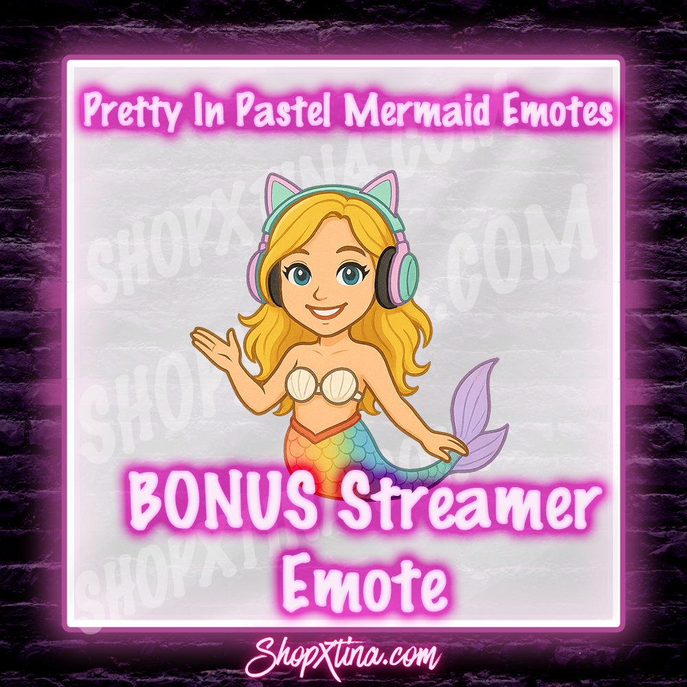 Pastel Mermaid Emote Set for Twitch & Discord | 13 + 1 Bonus Cute Streaming Emotes | Gamer Girl Vibes | PNG Transparent