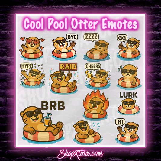 ☀️ Summer Otter Cool Pool Party Emotes: 13 Emotes – Twitch, Discord, YouTube ☀️