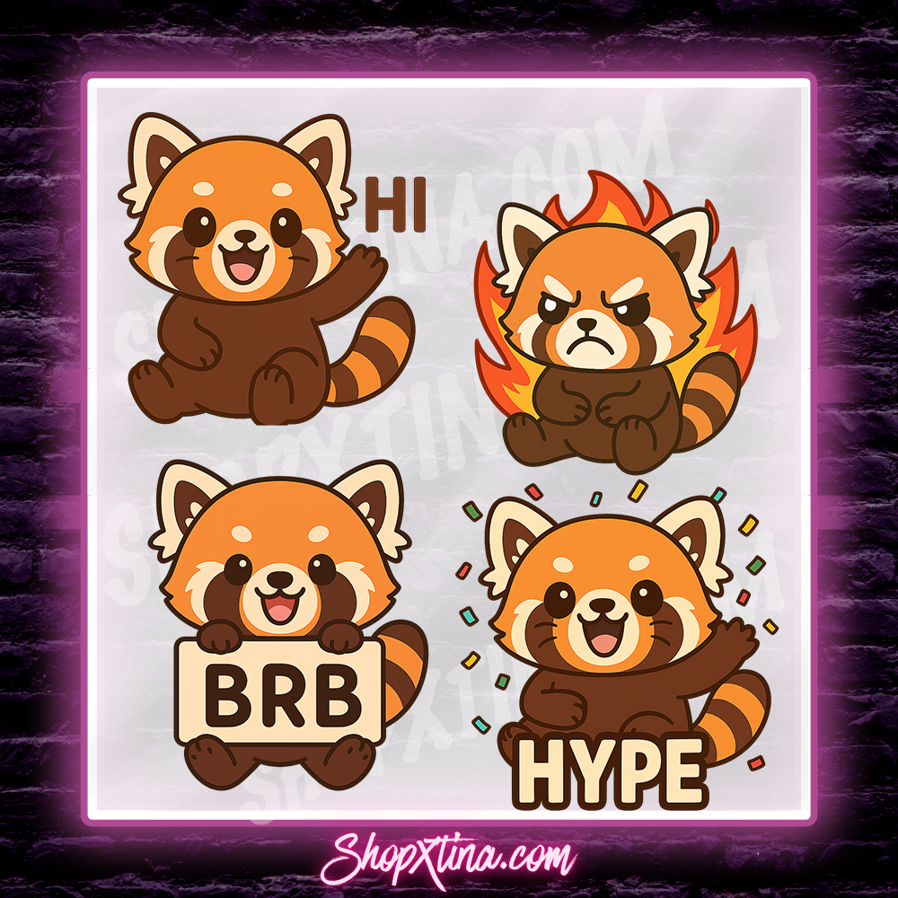 13 Fluffy Red Panda Emotes | Discord, Twitch, Youtube, OBS, Streamlabs | Hype, Love, Lurk, Raid, Cheers & More | Great For Streamers