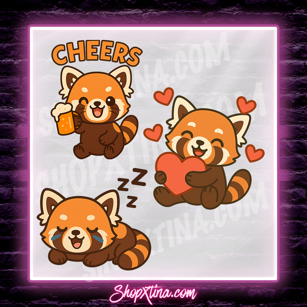 13 Fluffy Red Panda Emotes | Discord, Twitch, Youtube, OBS, Streamlabs | Hype, Love, Lurk, Raid, Cheers & More | Great For Streamers