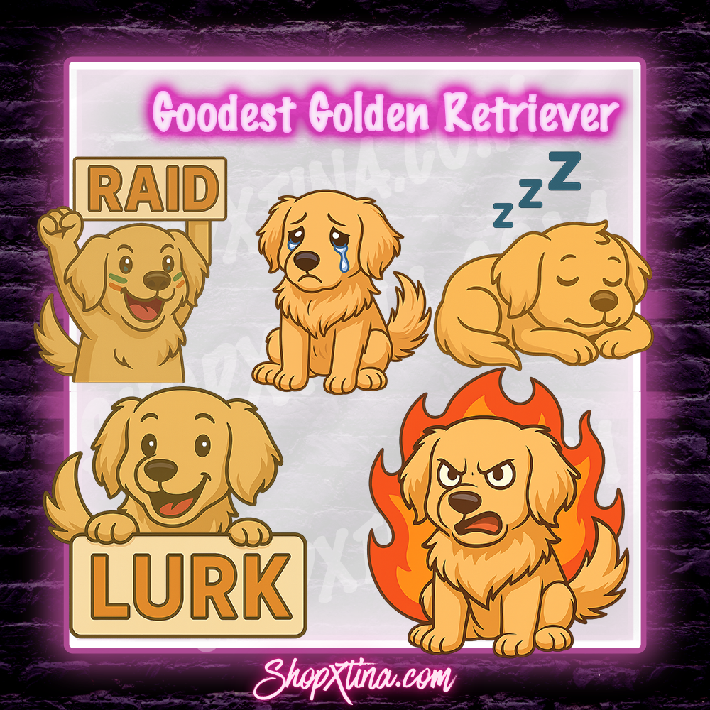13 Goodest Golden Retriever Emotes | Discord, Twitch, Youtube, OBS, Streamlabs | Hype, Love, Lurk, Raid, Cheers & More | Great For Streamers
