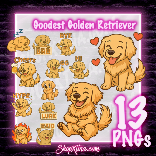 13 Goodest Golden Retriever Emotes | Discord, Twitch, Youtube, OBS, Streamlabs | Hype, Love, Lurk, Raid, Cheers & More | Great For Streamers