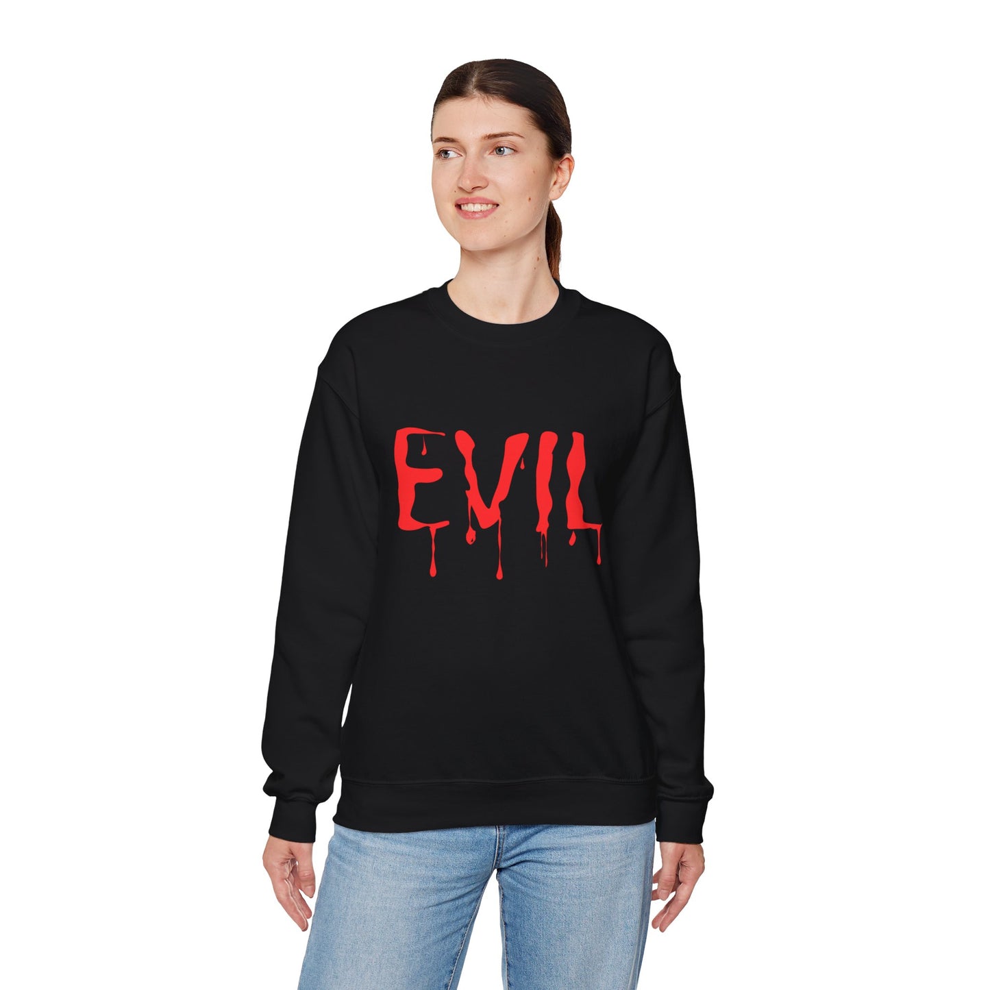 Evil Crewneck Sweatshirt Spooky Halloween Apparel for Edgy Fall Fashion