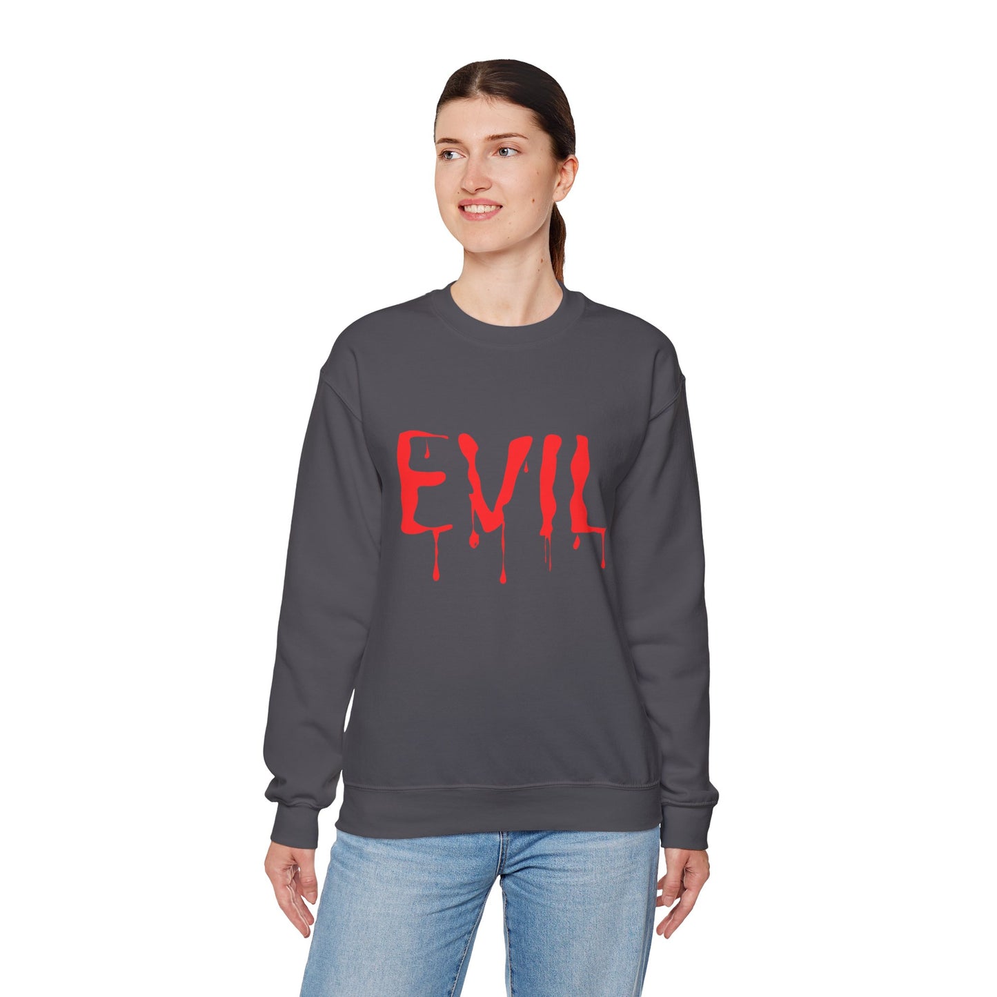 Evil Crewneck Sweatshirt Spooky Halloween Apparel for Edgy Fall Fashion