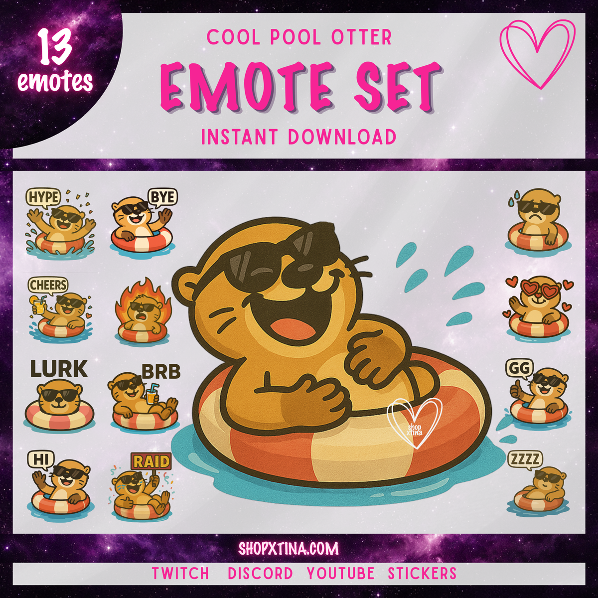 ☀️ Summer Otter Cool Pool Party Emotes: 13 Emotes – Twitch, Discord, YouTube ☀️
