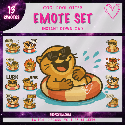 ☀️ Summer Otter Cool Pool Party Emotes: 13 Emotes – Twitch, Discord, YouTube ☀️