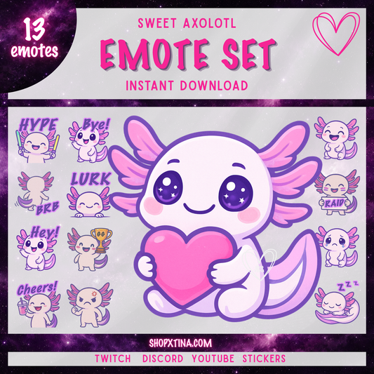 Sweet Axolotl Emote Set! Animated optional