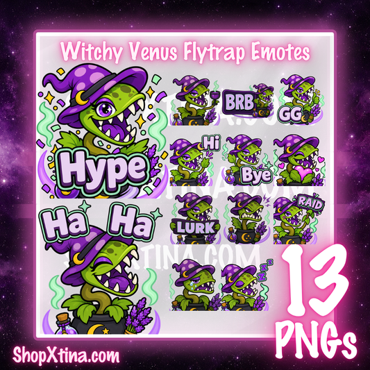 Witchy Venus Flytrap Emotes | Discord, Twitch, Youtube, OBS, Streamlabs | Hype, Love, Lurk, Raid, Cheers & More | Great For Streamers