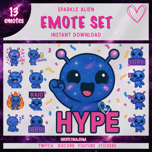 ✨ Galaxy Alien Emote Set – 13 Matching Emotes for Twitch & Discord ✨
