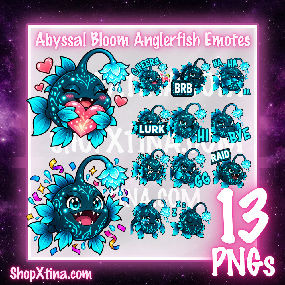 Abyssal Bloom Anglerfish Emotes  | Discord, Twitch, Youtube, OBS, Streamlabs | Hype, Love, Lurk, Raid, Cheers & More | Great For Streamers