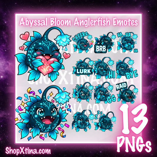 Abyssal Bloom Anglerfish Emotes  | Discord, Twitch, Youtube, OBS, Streamlabs | Hype, Love, Lurk, Raid, Cheers & More | Great For Streamers
