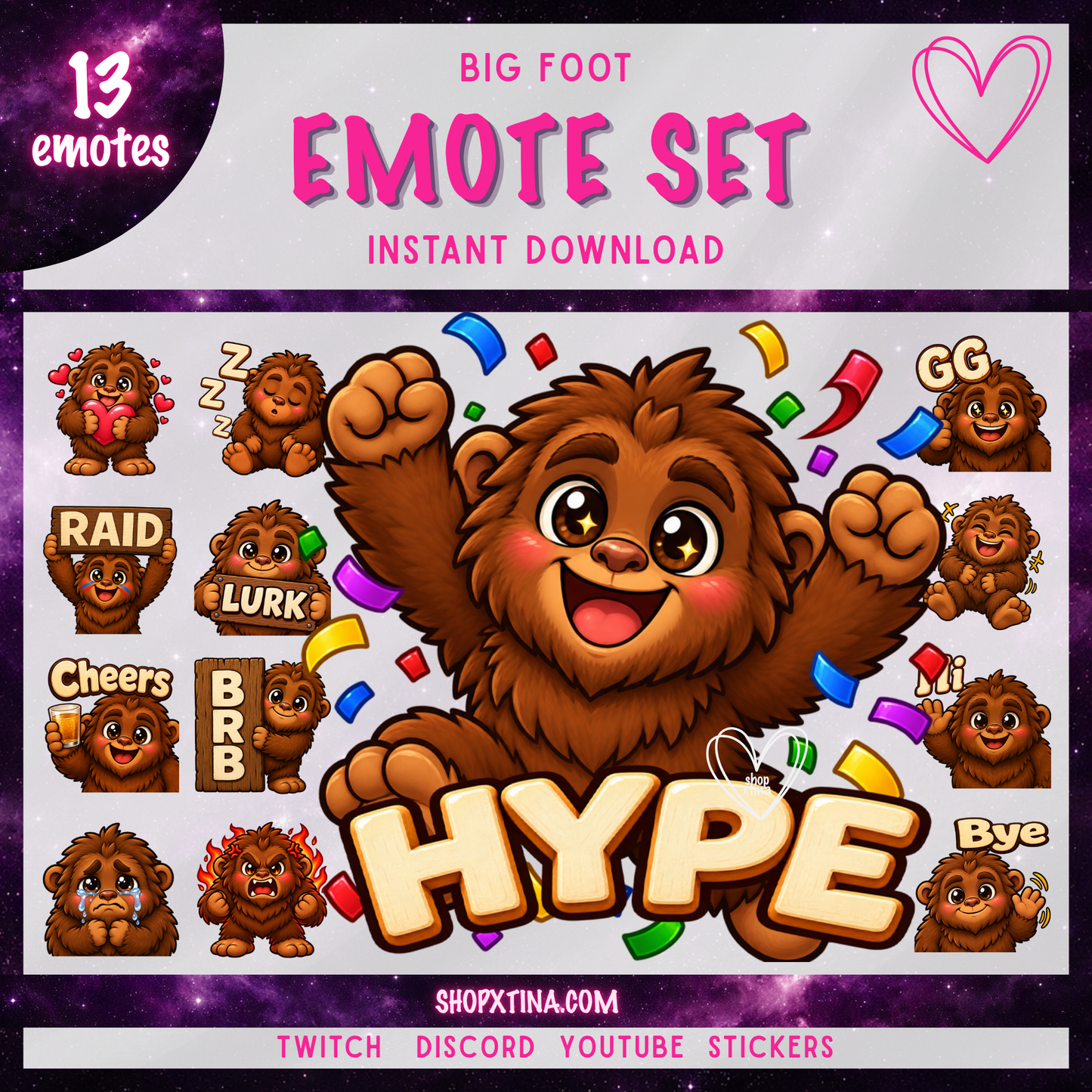 Big Feet, Bigger Reactions! Bigfoot Emote Set | Discord, Twitch, Youtube, OBS, Streamlabs | Hype, Love, Lurk, Raid, Cheers & More | Great For Streamers