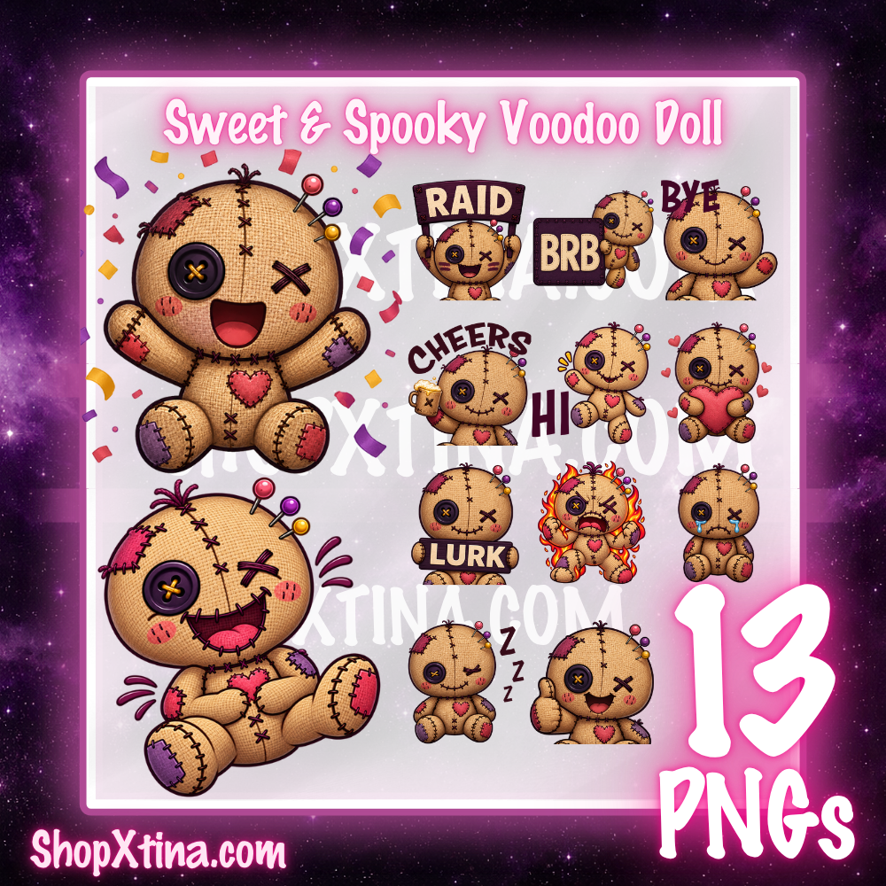 Sweet and Spooky Voodoo Doll Emote Pack  | Discord, Twitch, Youtube, OBS, Streamlabs | Hype, Love, Lurk, Raid, Cheers & More | Great For Streamers (Copy) (Copy)