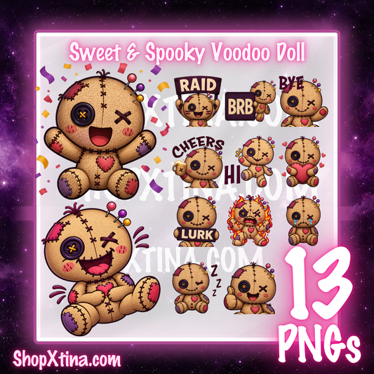 Sweet and Spooky Voodoo Doll Emote Pack  | Discord, Twitch, Youtube, OBS, Streamlabs | Hype, Love, Lurk, Raid, Cheers & More | Great For Streamers (Copy) (Copy)