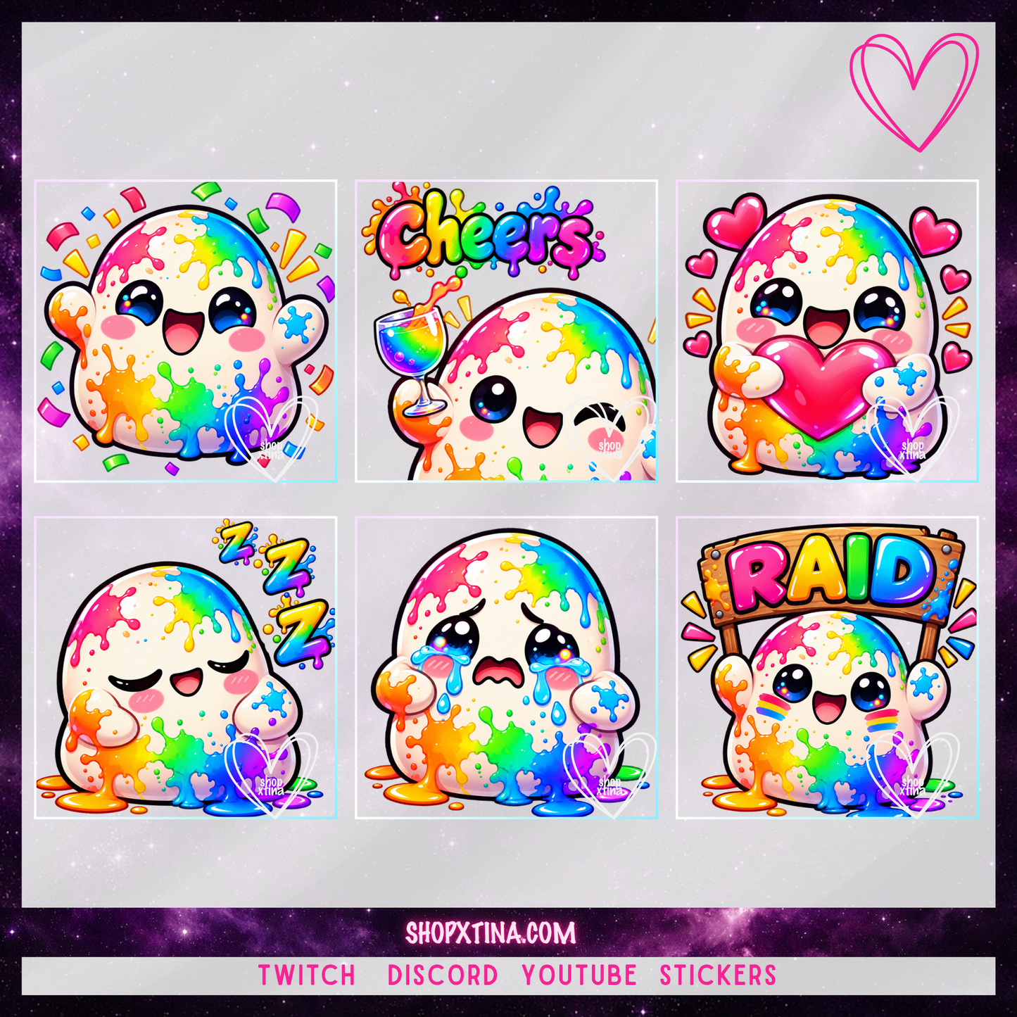 Rainbow Paint Splatter Blob Emotes | Discord, Twitch, Youtube, OBS, Streamlabs | Hype, Love, Lurk, Raid, Cheers & More | Great For Streamers