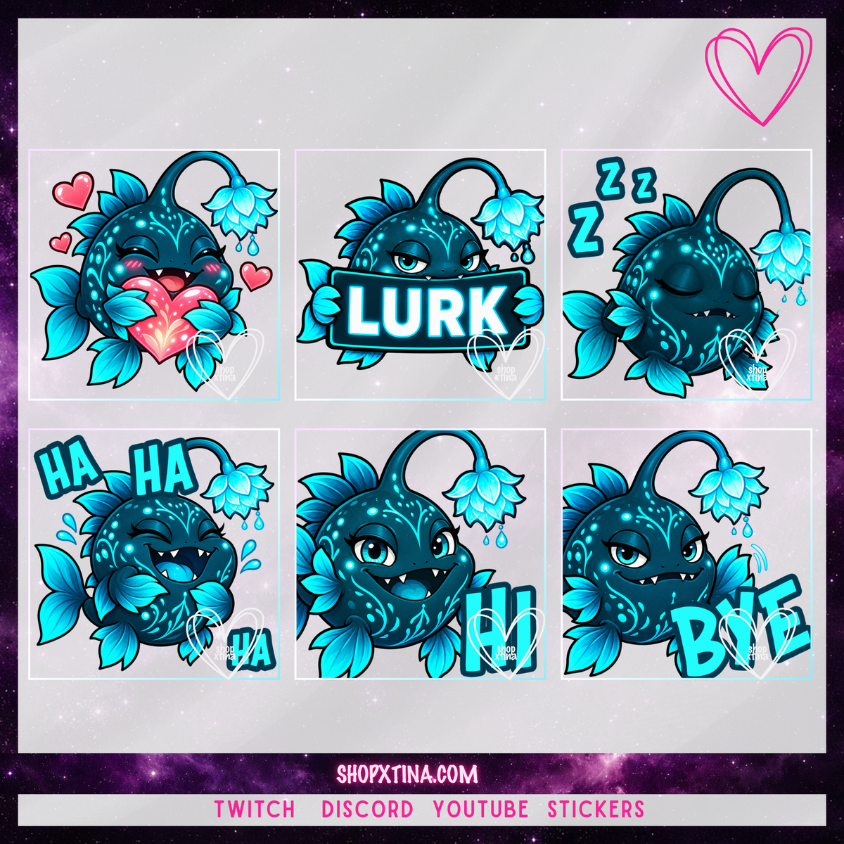 Abyssal Bloom Anglerfish Emotes  | Discord, Twitch, Youtube, OBS, Streamlabs | Hype, Love, Lurk, Raid, Cheers & More | Great For Streamers