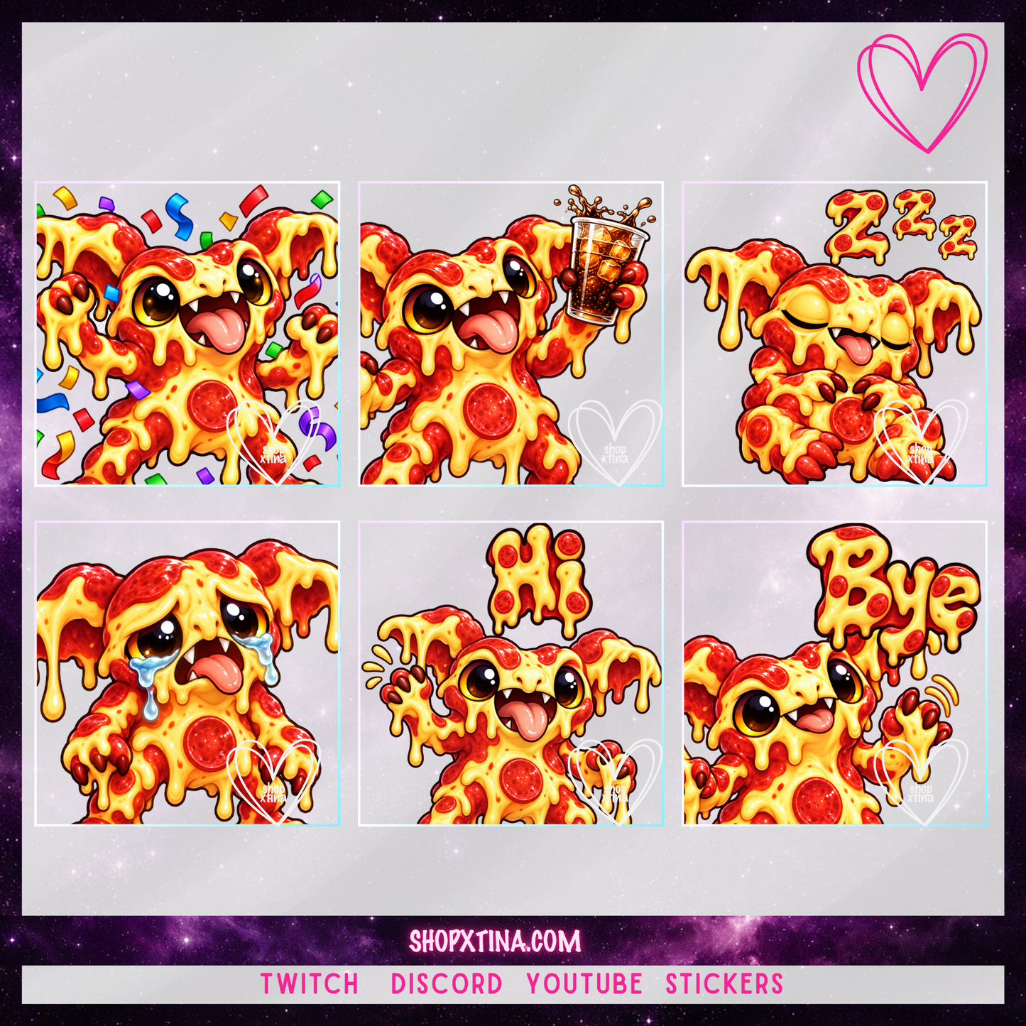 Slice, Slice Baby! Cute Pizza Gremlin Emotes | Discord, Twitch, Youtube, OBS, Streamlabs | Hype, Love, Lurk, Raid, Cheers & More | Great For Streamers