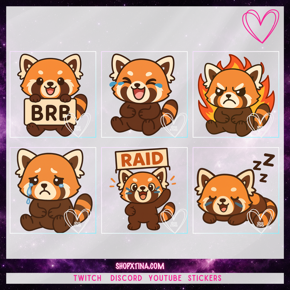 13 Fluffy Red Panda Emotes | Discord, Twitch, Youtube, OBS, Streamlabs | Hype, Love, Lurk, Raid, Cheers & More | Great For Streamers