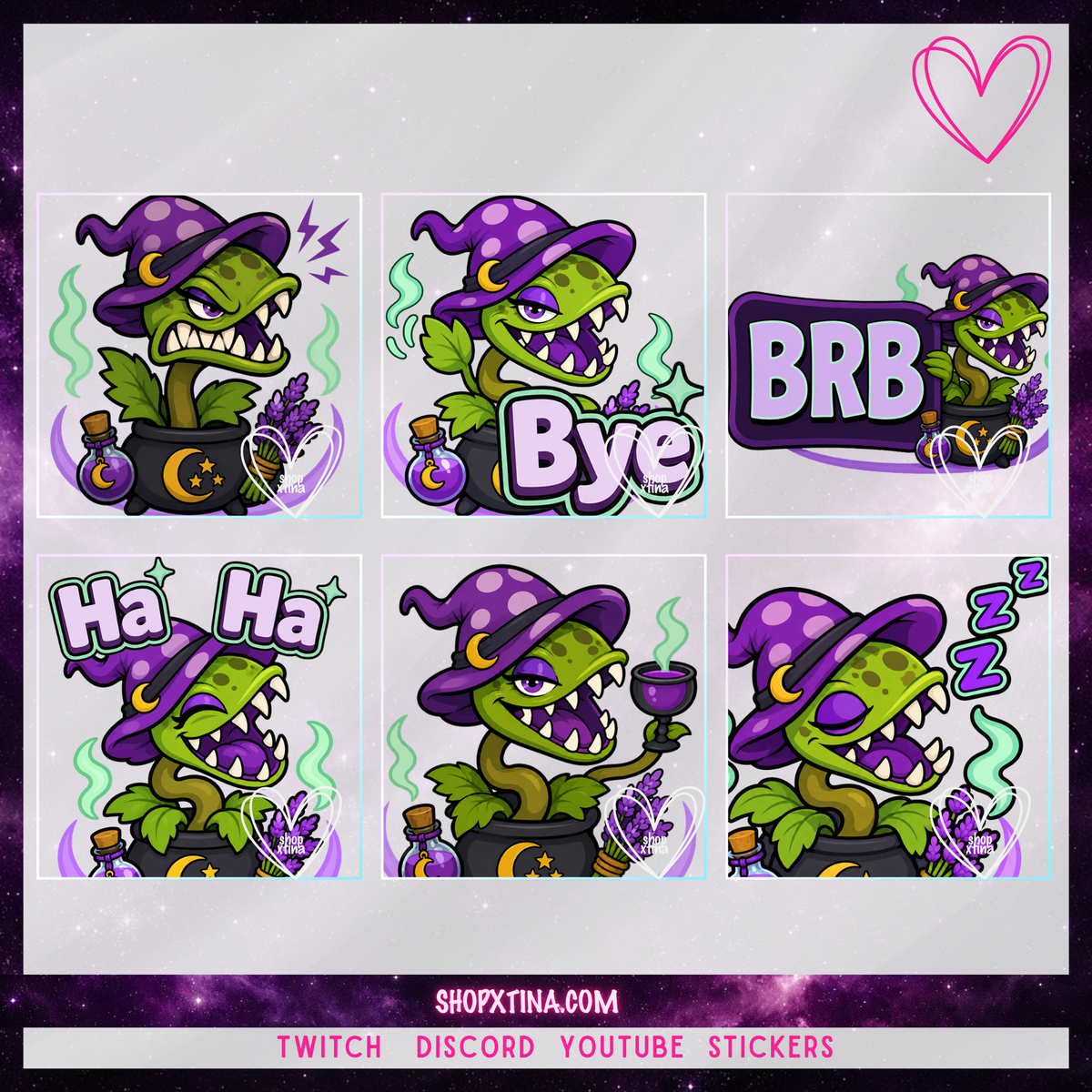 Witchy Venus Flytrap Emotes | Discord, Twitch, Youtube, OBS, Streamlabs | Hype, Love, Lurk, Raid, Cheers & More | Great For Streamers
