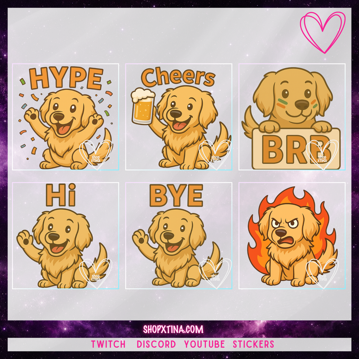13 Goodest Golden Retriever Emotes | Discord, Twitch, Youtube, OBS, Streamlabs | Hype, Love, Lurk, Raid, Cheers & More | Great For Streamers