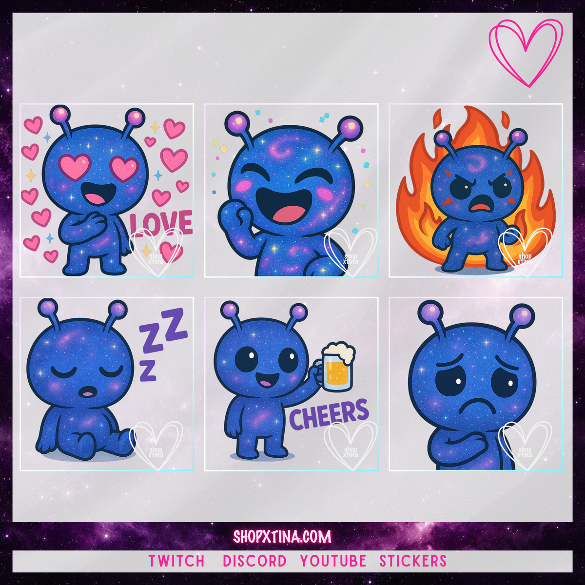 ✨ Galaxy Alien Emote Set – 13 Matching Emotes for Twitch & Discord ✨