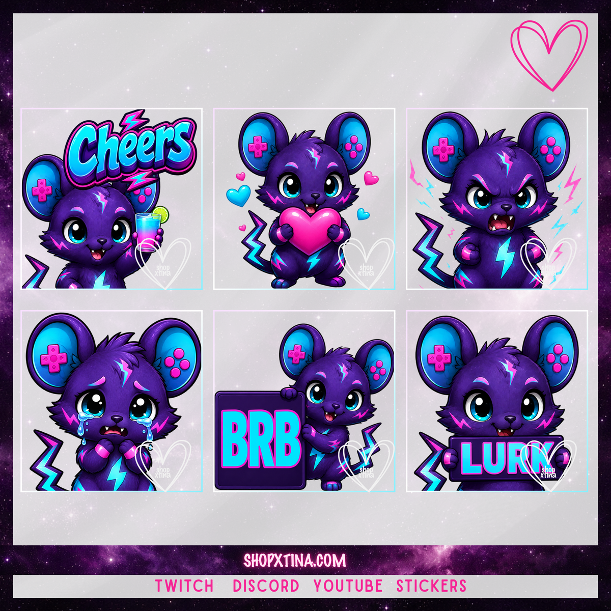 Electric Gamer Mouse Emotes | Discord, Twitch, Youtube, OBS, Streamlabs | Hype, Love, Lurk, Raid, Cheers & More | Great For Streamers