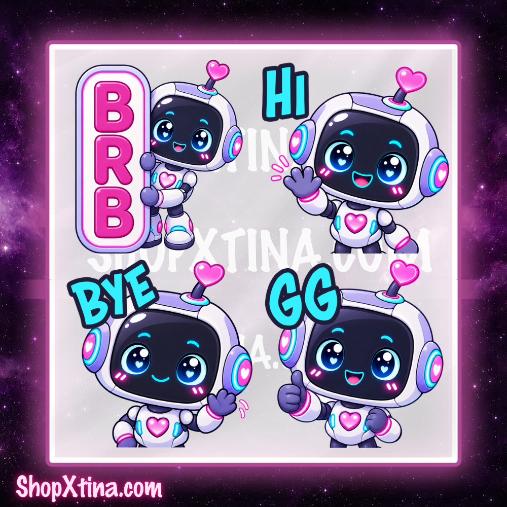 Robot Cutie Emote Pack  | Discord, Twitch, Youtube, OBS, Streamlabs | Hype, Love, Lurk, Raid, Cheers & More | Great For Streamers (Copy)