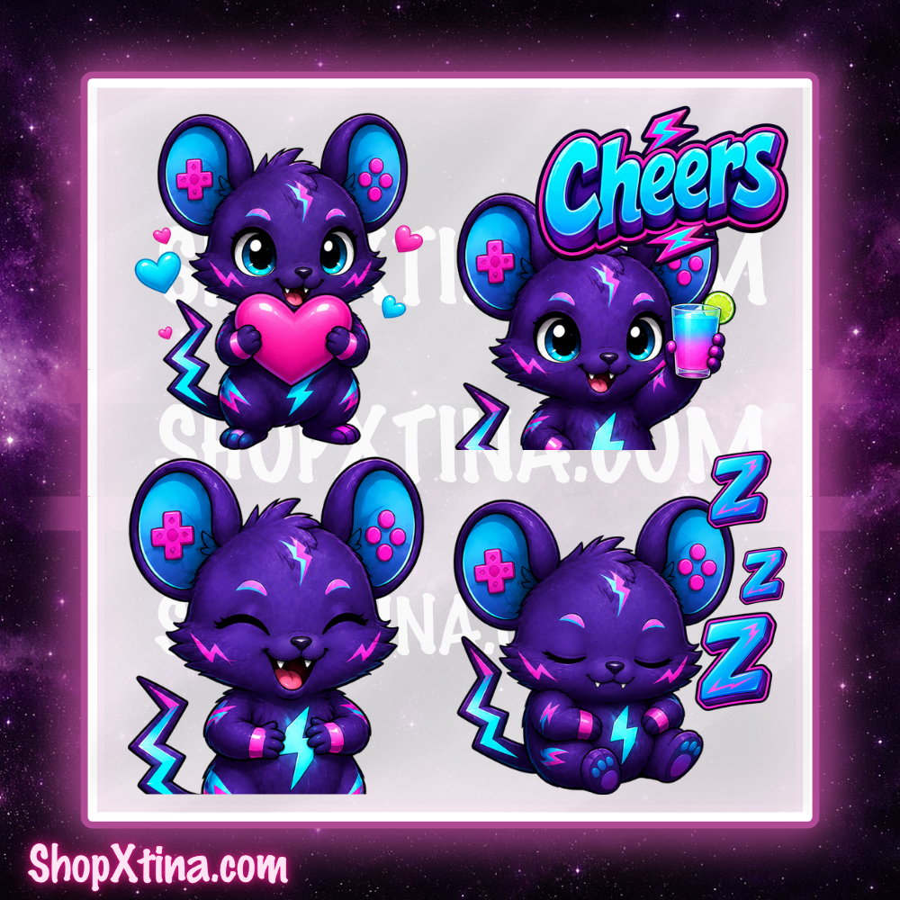 Electric Gamer Mouse Emotes | Discord, Twitch, Youtube, OBS, Streamlabs | Hype, Love, Lurk, Raid, Cheers & More | Great For Streamers