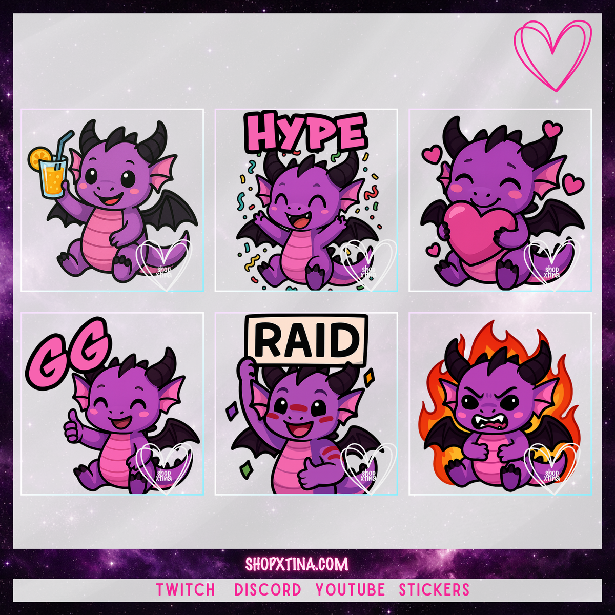 13 Dreamy Dragon Emotes | Discord, Twitch, Youtube, OBS, Streamlabs | Hype, Love, Lurk, Raid, Cheers & More | Great For Streamers