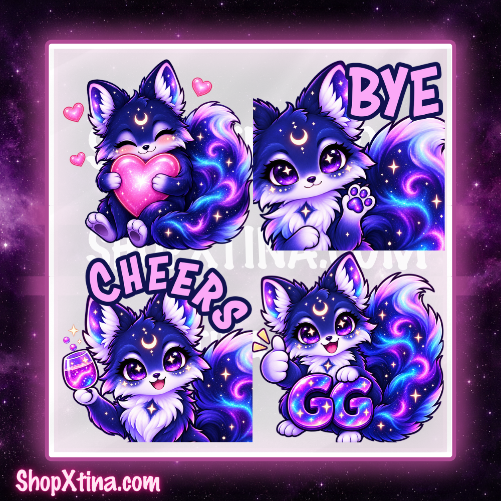 Cosmic Fox Emote Pack  | Discord, Twitch, Youtube, OBS, Streamlabs | Hype, Love, Lurk, Raid, Cheers & More | Great For Streamers (Copy) (Copy) (Copy)