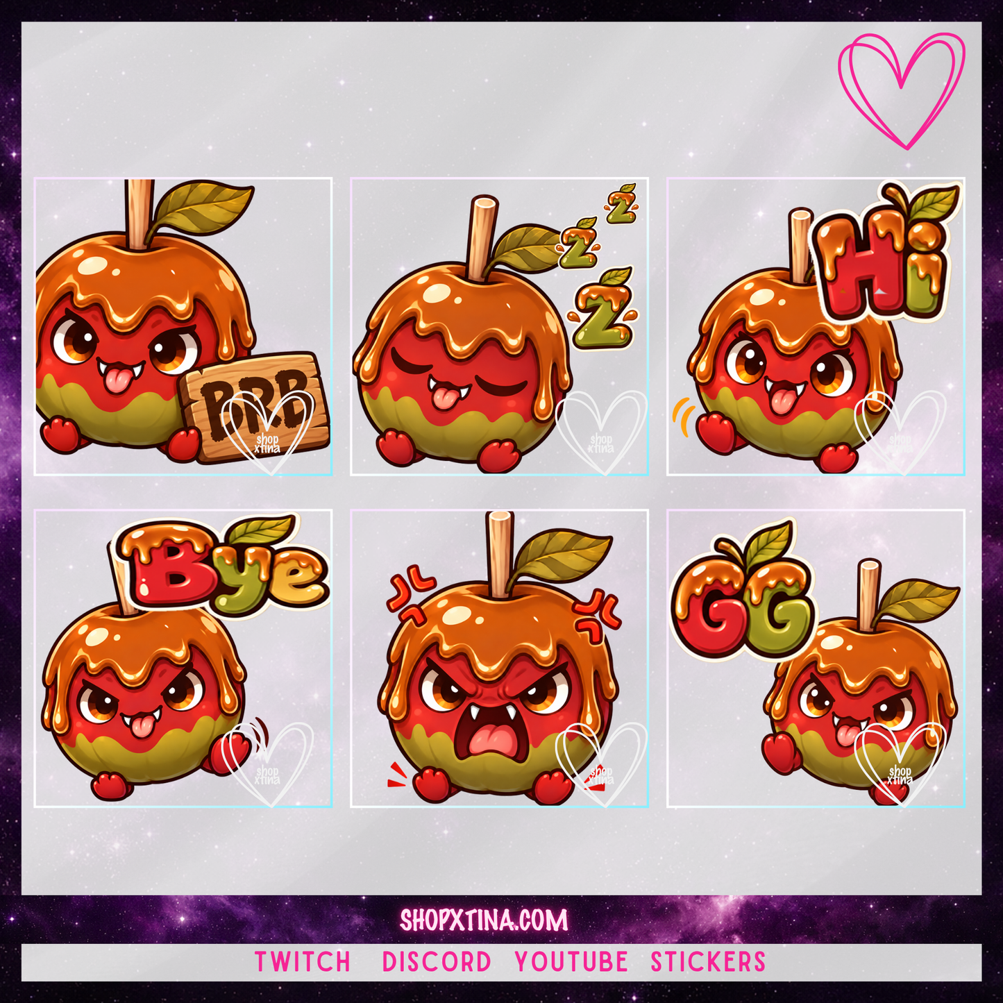 Cute Caramel Apple Monster Emotes | Discord, Twitch, Youtube, OBS, Streamlabs | Hype, Love, Lurk, Raid, Cheers & More | Great For Streamers