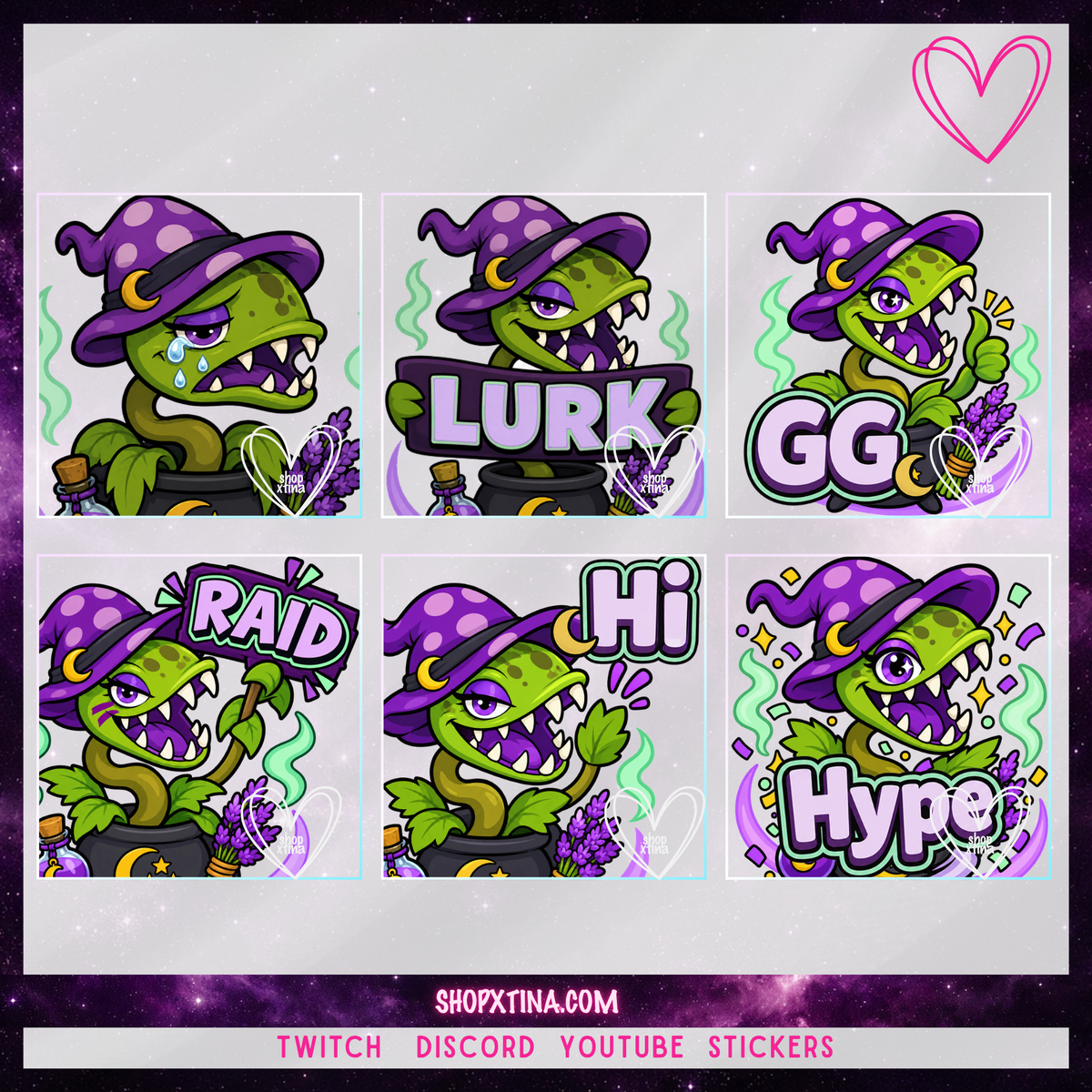 Witchy Venus Flytrap Emotes | Discord, Twitch, Youtube, OBS, Streamlabs | Hype, Love, Lurk, Raid, Cheers & More | Great For Streamers