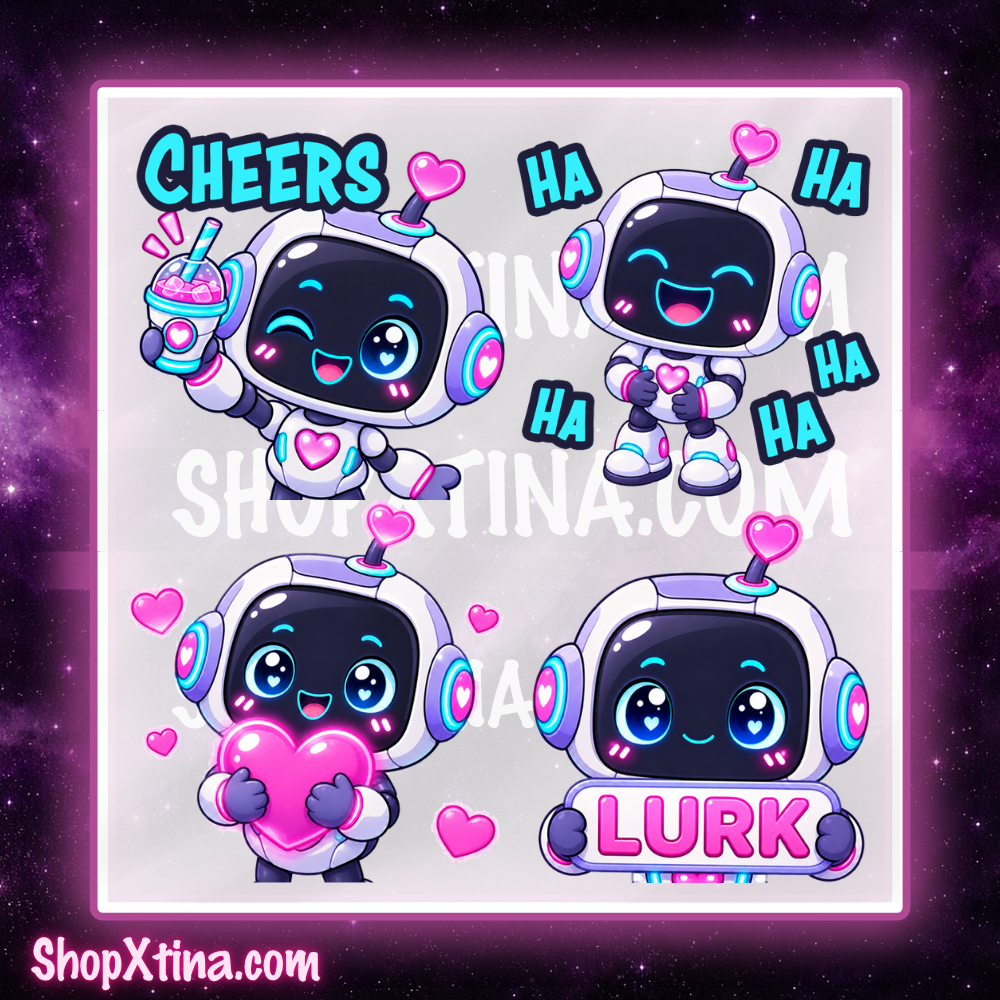 Robot Cutie Emote Pack  | Discord, Twitch, Youtube, OBS, Streamlabs | Hype, Love, Lurk, Raid, Cheers & More | Great For Streamers (Copy)