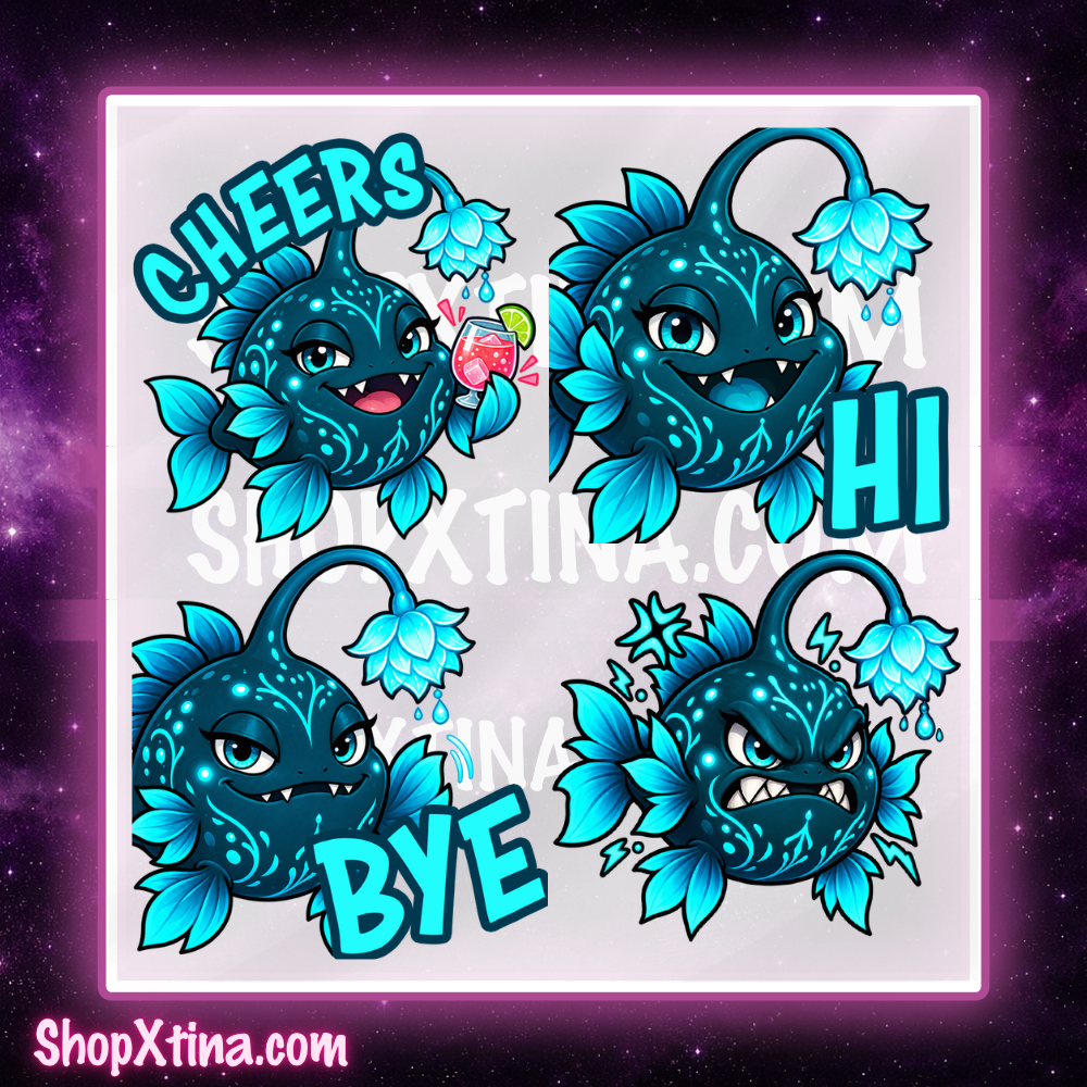 Abyssal Bloom Anglerfish Emotes  | Discord, Twitch, Youtube, OBS, Streamlabs | Hype, Love, Lurk, Raid, Cheers & More | Great For Streamers