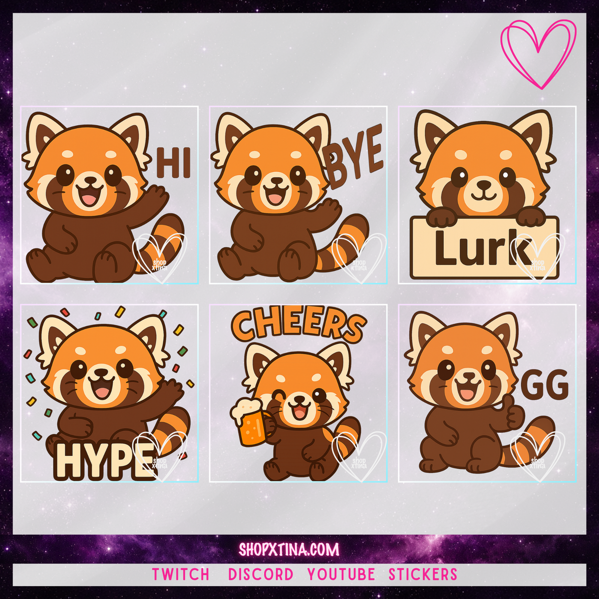13 Fluffy Red Panda Emotes | Discord, Twitch, Youtube, OBS, Streamlabs | Hype, Love, Lurk, Raid, Cheers & More | Great For Streamers