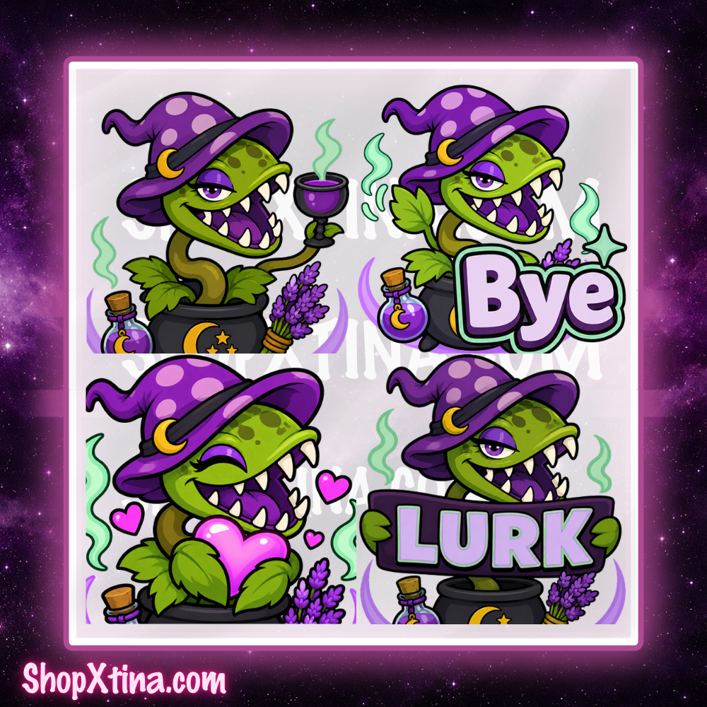 Witchy Venus Flytrap Emotes | Discord, Twitch, Youtube, OBS, Streamlabs | Hype, Love, Lurk, Raid, Cheers & More | Great For Streamers