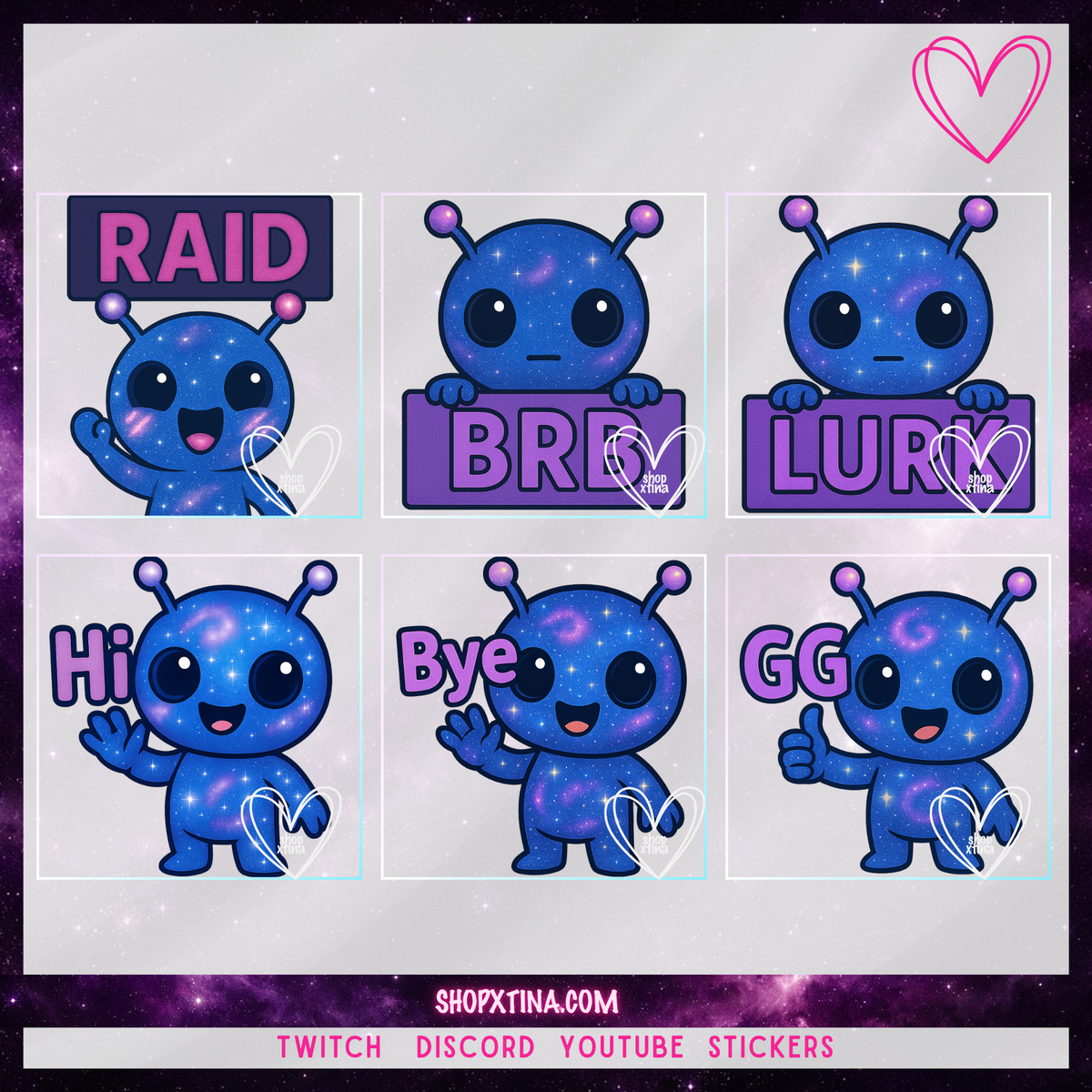✨ Galaxy Alien Emote Set – 13 Matching Emotes for Twitch & Discord ✨