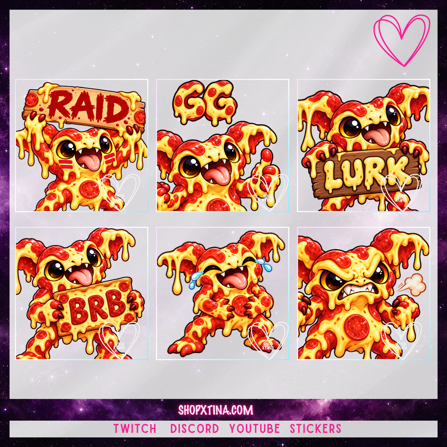 Slice, Slice Baby! Cute Pizza Gremlin Emotes | Discord, Twitch, Youtube, OBS, Streamlabs | Hype, Love, Lurk, Raid, Cheers & More | Great For Streamers