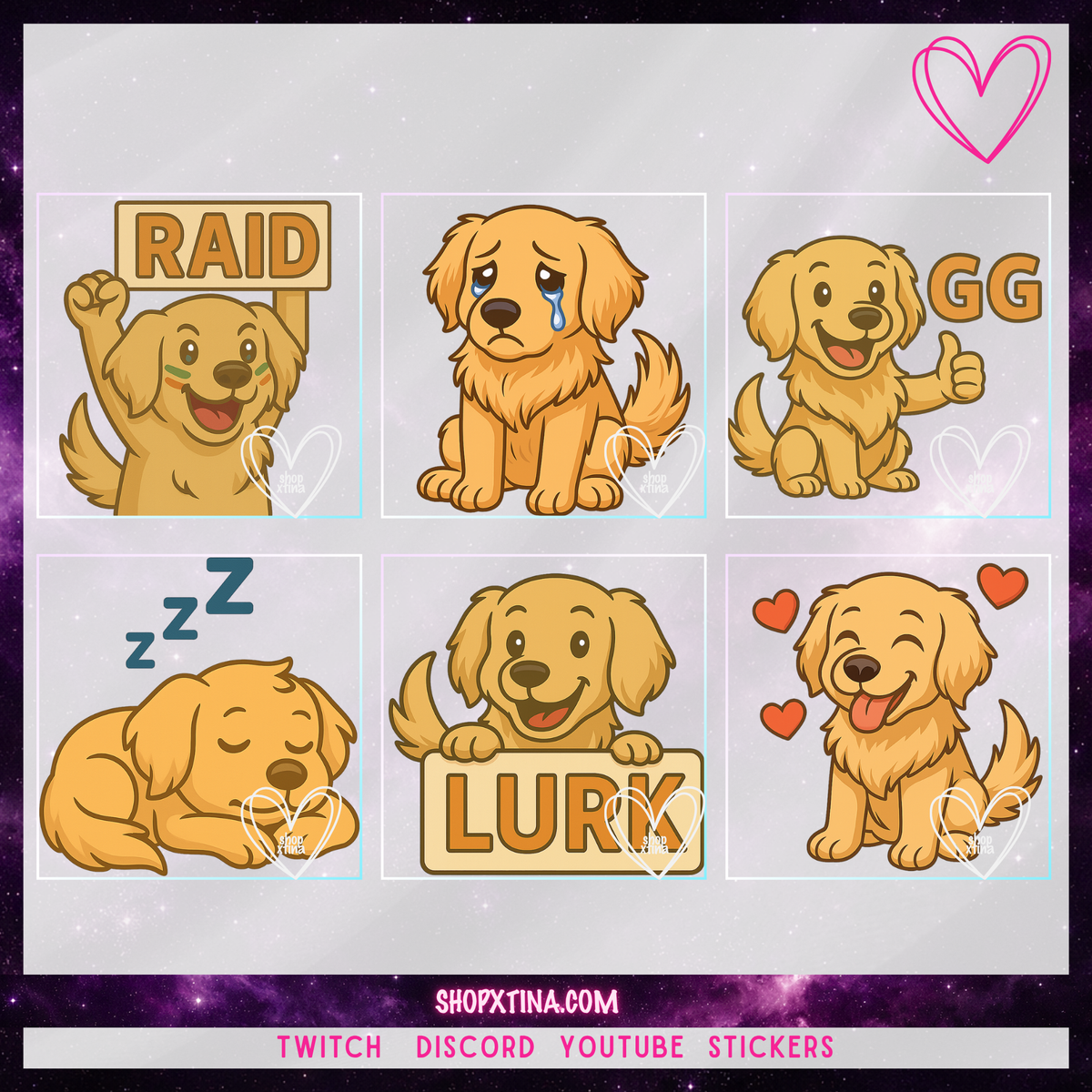 13 Goodest Golden Retriever Emotes | Discord, Twitch, Youtube, OBS, Streamlabs | Hype, Love, Lurk, Raid, Cheers & More | Great For Streamers