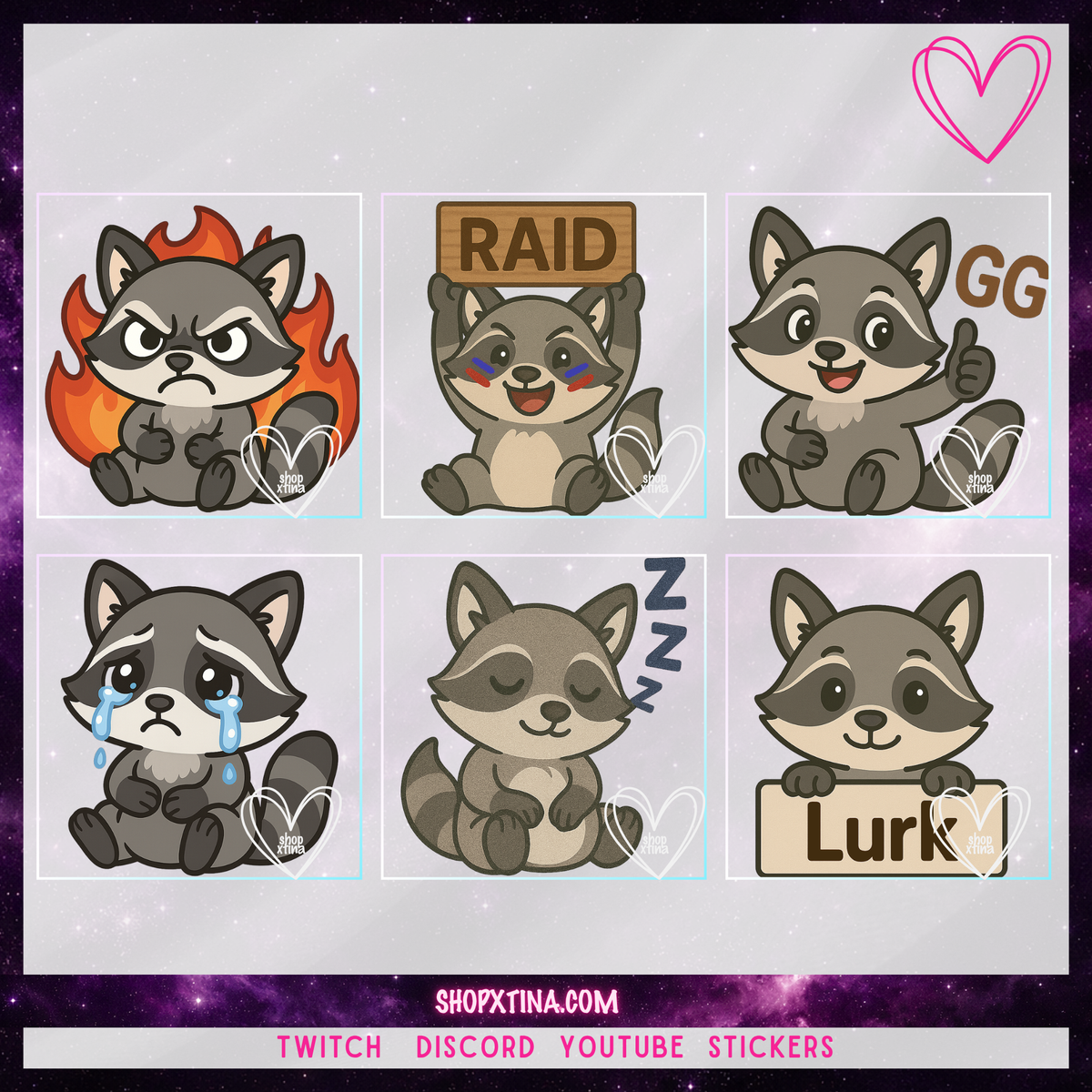 Rascal Raccoon Emote Set: 13 Emotes for Twitch, Discord, Streamers & More