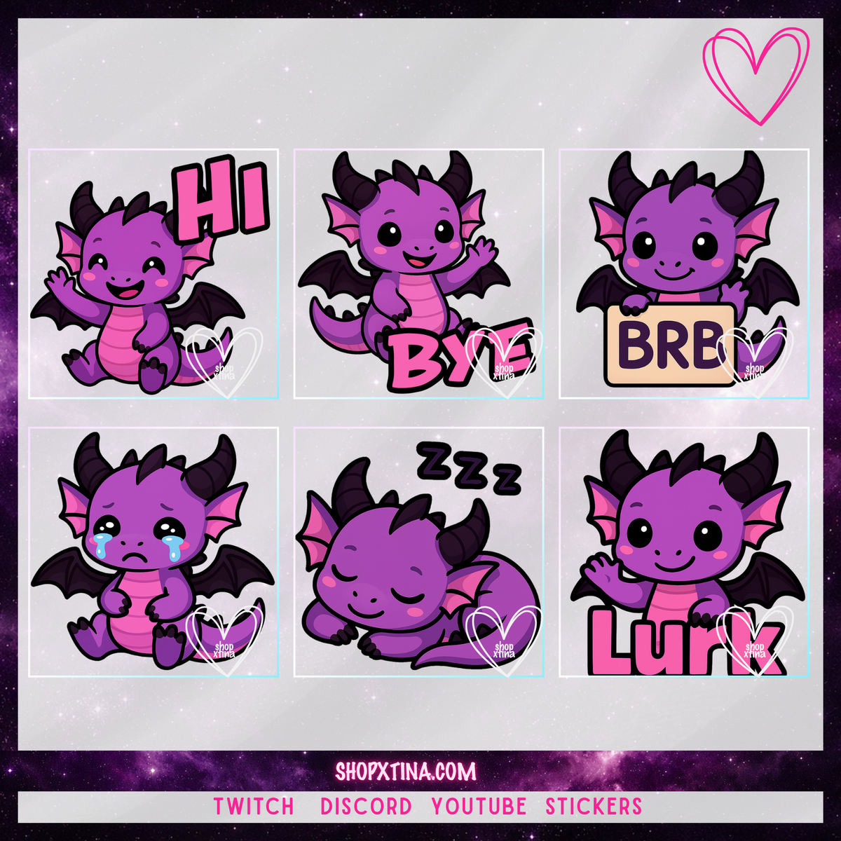 13 Dreamy Dragon Emotes | Discord, Twitch, Youtube, OBS, Streamlabs | Hype, Love, Lurk, Raid, Cheers & More | Great For Streamers