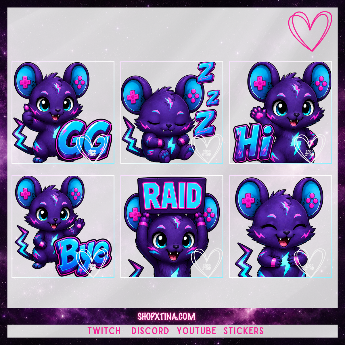 Electric Gamer Mouse Emotes | Discord, Twitch, Youtube, OBS, Streamlabs | Hype, Love, Lurk, Raid, Cheers & More | Great For Streamers