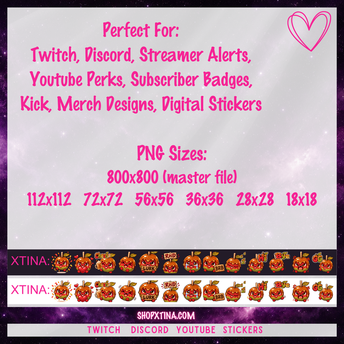 Cute Caramel Apple Monster Emotes | Discord, Twitch, Youtube, OBS, Streamlabs | Hype, Love, Lurk, Raid, Cheers & More | Great For Streamers