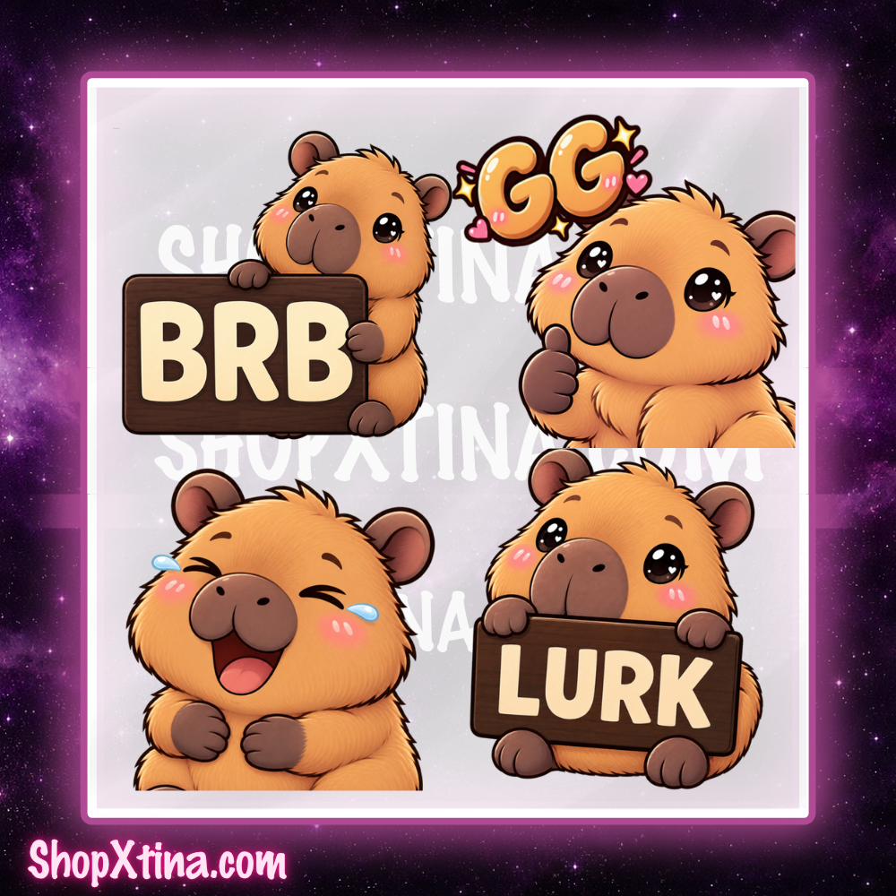 Cutie Capybara Emote Pack | Discord, Twitch, Youtube, OBS, Streamlabs | Hype, Love, Lurk, Raid, Cheers & More | Great For Streamers (Copy)