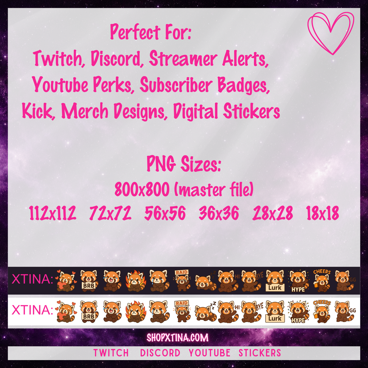 13 Fluffy Red Panda Emotes | Discord, Twitch, Youtube, OBS, Streamlabs | Hype, Love, Lurk, Raid, Cheers & More | Great For Streamers