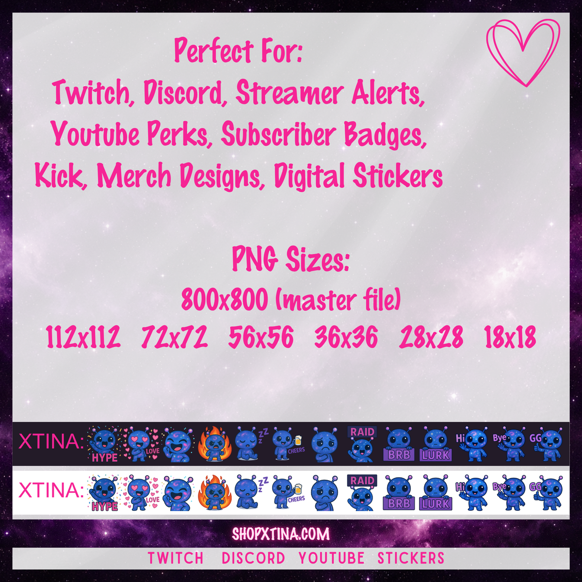 ✨ Galaxy Alien Emote Set – 13 Matching Emotes for Twitch & Discord ✨